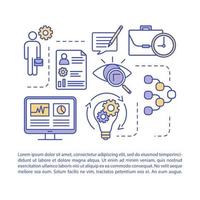 Data analysis article page vector template. Brochure, magazine, booklet design element with linear icons and text boxes. Start project print design. Concept illustrations with text space