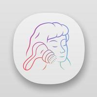 Face cleaning brush app icon. Pore cleaner. Comedone and blackhead removing. Beauty device for home use. Washing face with foam. UI UX user interface. Web applications. Vector isolated illustrations