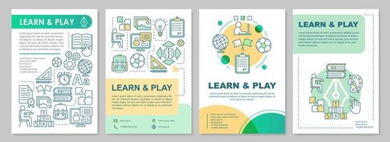 Learn and play design brochure layout. Children entertainment and education. Flyer, booklet, leaflet print design with linear illustrations. Vector page layouts for annual reports, advertising posters