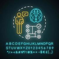 Brainstorming neon light concept icon. Analytical. I want to do it. Think freely. Brain stimulation. Solution searching idea. Glowing sign with alphabet, numbers, symbols. Vector isolated illustration