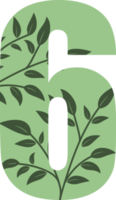 Green leaves number, Number design with floral leaves png