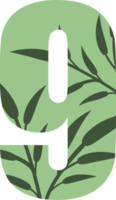 Green leaves number, Number design with floral leaves png