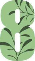 Green leaves number, Number design with floral leaves png