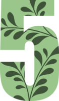 número de hojas verdes, diseño de números con hojas florales png