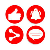 Subscribe button collection with multiple shape. Red color button collection with like, comment and share icon. Metallic red color social media button collection. png