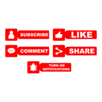 Subscribe button stylish collection with multiple shapes. Red color button collection with like, comment, and share icon. Metallic red color social media button collection. png