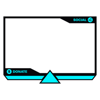 elegant livespelsöverlagring med cyan färgnyans. snygg överlagringsram för livestreaming. skärmöverlägg för livestreamare. ljusblå och svart överläggsram med donationsknappar. png