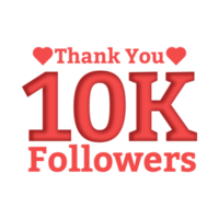 10k-Follower-Feier-Abzeichen-Textdesign. Thanksgiving für 10.000 Follower-Vektorillustration. rote Farbe 10k Follower Texteffektfeier mit Liebesform. png