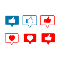 designelement för sociala medier-knappar. älskar och gillar flera former för sociala medier knapp snygg vektordesign. blå och röd färgnyans vektorillustration av sociala medier-knappen. png