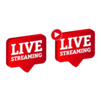 Live streaming 3D icon design for the broadcast system. Stylish live streaming icon with red color shade. Red television lower third button design collection. png