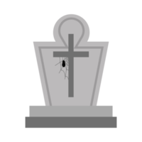 vector de tumba de piedra aterradora de Halloween con una araña. diseño de ilustración de halloween con la tumba de piedra y el signo cristiano. antiguo diseño de tumba aterradora con telaraña. png