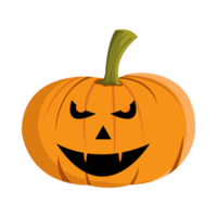 Pumpkin design with scary devil eyes and sharp teeth for Halloween event with orange and green color. Round pumpkin lantern design with smiling face on a white background for Halloween. png