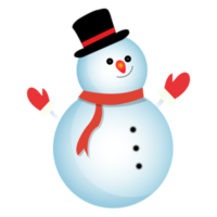 Christmas element design with happy snowmen. Winter snowmen design with smiling face, legs, neck muffler, tree branch, gloves, snow hat, and buttons. Cute snowman vector design on blue background. png