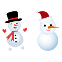 disegno dell'elemento di natale con due pupazzi di neve. simpatico pupazzo di neve invernale con faccina sorridente, naso a carota, marmitta per il collo, guanti, cappello da neve e bottoni. disegno vettoriale pupazzo di neve su sfondo blu. png