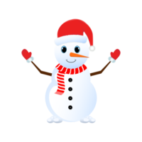 kerst sneeuwpop met kerstmuts. sneeuw vallende achtergrond met een sneeuwpop. sneeuwpop met rode handschoenen. kerstelementontwerp met een realistische sneeuwpop, houten stokken met rode kersthandschoenen en een sjaal. png