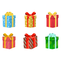 juego de navidad de diseño vectorial de regalos en un fondo blanco. diseño de caja de regalo con papel de envoltura multicolor y también con cinta de colores. colección de regalos para aniversarios, cumpleaños o eventos navideños. png