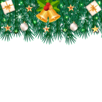 Banner de redes sociales navideñas con hojas de pino realistas. banner de Navidad con bolas de colores, copos de nieve. elementos de decoración de banner de feliz navidad con copos de nieve, bolas de navidad y tipografía. png
