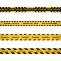 Restricted area, danger tape with yellow and black color. Caution tape for police, accident, under construction, website. Vector warning sign set. Caution tape set with black and yellow warning tape. png