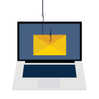 phishingmail met een vishaakvector. hacker die postillustratie steelt. online wachtwoord en login scam. computer hacker spam mail. wachtwoord login met een phishing e-mail. virusmelding. png