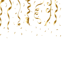 Confetti falling background vector. Realistic golden ribbon and confetti explosion illustration. Bright golden confetti isolated on black transparent background. Festival element. Birthday celebration png
