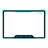 Stylish gaming frame overlay for the live streamer. Gamer overlay for live streamers. Light blue color stylish live gaming overlay frame with black shade. Live stream overlay for online gamers. png