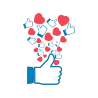 éléments de conception de boutons de médias sociaux. aimer et aimer le design vectoriel élégant du bouton de médias sociaux. illustration vectorielle de couleur bleue et rouge du bouton de médias sociaux. png