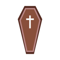 Halloween coffin vector design on a white background. Halloween coffin design with wood color shade and Christian cross. Coffin vector illustration for upcoming Halloween event. png