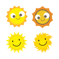 adesivo solare di forma rotonda e di colore giallo. sole carino con viso sorridente e occhi belli. raggio di sole che esce dal disegno vettoriale del sole. collezione di adesivi per social media vettoriali sole. png