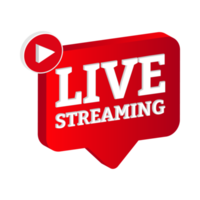 Live streaming 3D icon design for the broadcast system. Stylish live streaming icon with red color shade. Red television or social media lower third button design. png