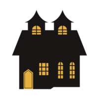 disegno vettoriale casa stregata su sfondo bianco. disegno della siluetta della casa stregata di halloween con sfumatura di colore giallo. design per l'evento di halloween con l'illustrazione di vettore della casa. png