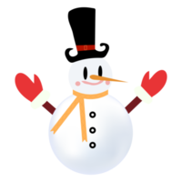 A winter snowman with neck muffler, carrot nose, tree branch, buttons, and hat. Cute snowman vector design on a blue background. Christmas design with a happy snowman. png