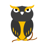 Halloween spooky owl sitting on a branch of the tree with dark black and yellow color shade. Scary design for Halloween event vector illustration. Halloween scary owl design on a white background. png