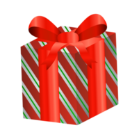 diseño de vector de regalo de Navidad sobre un fondo blanco. diseño de caja de regalo redonda con papel de envoltura de color rojo con tira blanca y verde y cinta de color dorado. diseño de regalos para cumpleaños o eventos navideños. png