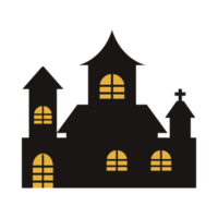 achtervolgd eng kasteel vectorontwerp op een witte achtergrond. Halloween griezelig kasteel silhouet ontwerp met gele kleurtint. ontwerp voor halloween-evenement met huis vectorillustratie. png