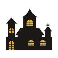 conception de vecteur de château effrayant hanté sur fond blanc. conception de silhouette de château fantasmagorique d'halloween avec une nuance de couleur jaune. conception pour l'événement d'halloween avec illustration vectorielle de maison. png