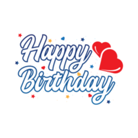 diseño de caligrafía de feliz cumpleaños. caligrafía de feliz cumpleaños con sombra de color blanco y contorno azul. Ilustración de vector de feliz cumpleaños con forma de amor rojo. png