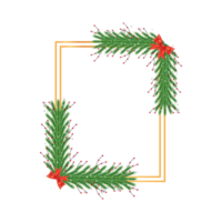 Christmas Realistic frame with red berries, pine leaves, red ribbon. Xmas frame on white background. Square photo frame with snowflakes and red ribbon on white background. png
