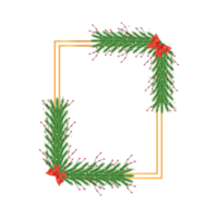 jul realistisk ram med röda bär, talllöv, rött band. xmas ram på vit bakgrund. fyrkantig fotoram med snöflingor och rött band på vit bakgrund. png