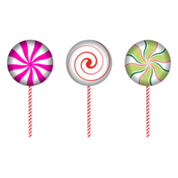 doces redondos de natal com tiras de cor vermelha, esbranquiçada, rosa e branca. design de doces redondos em um fundo rosa. conjunto de três doces de natal. coleção de design de vetor de doces de natal para crianças. png