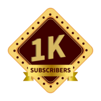 Luxurious 1k subscriber celebration badge with golden color ribbon, Dark and golden color shade with king crown and ribbon, 1k subscriber special badge. png