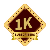 Luxurious 1k subscriber celebration badge with golden color ribbon, Dark and golden color shade with king crown and ribbon, 1k subscriber special badge. png