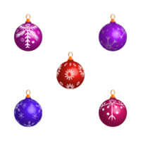 Collection of five Christmas balls for tree decoration. Christmas ball vector design on a white background. Colorful Christmas ball design for tree ornaments. png