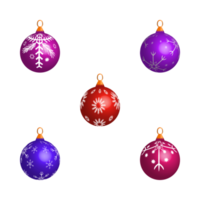 sammlung von fünf weihnachtskugeln für baumschmuck. Weihnachtskugel-Vektordesign auf weißem Hintergrund. buntes weihnachtskugeldesign für baumschmuck. png