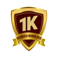 lussuoso badge celebrativo per abbonati da 1k con nastro di colore dorato, tonalità di colore scuro e dorato con corona e nastro del re, badge speciale per abbonati da 1k. png