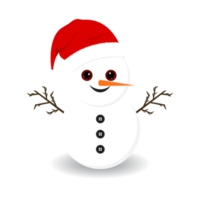 bonhomme de neige de noël avec des yeux mignons et un nez de carotte. bonhomme de neige sur fond bleu. éléments de Noël. Noël mignon bonhomme de neige avec branches d'arbres, boutons, chapeau d'hiver et visage souriant. png