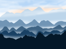 Landscape of mountain with misty gentle  illustration drawing digital art png