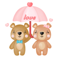 Watercolor cute teddy bear love set valentines day with elements png