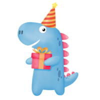 clipart de dinossauro de feliz aniversário em aquarela. png gráfico