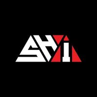 SHI triangle letter logo design with triangle shape. SHI triangle logo design monogram. SHI triangle vector logo template with red color. SHI triangular logo Simple, Elegant, and Luxurious Logo. SHI