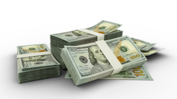 3D Stack of US dollar notes isolated on transparent background png